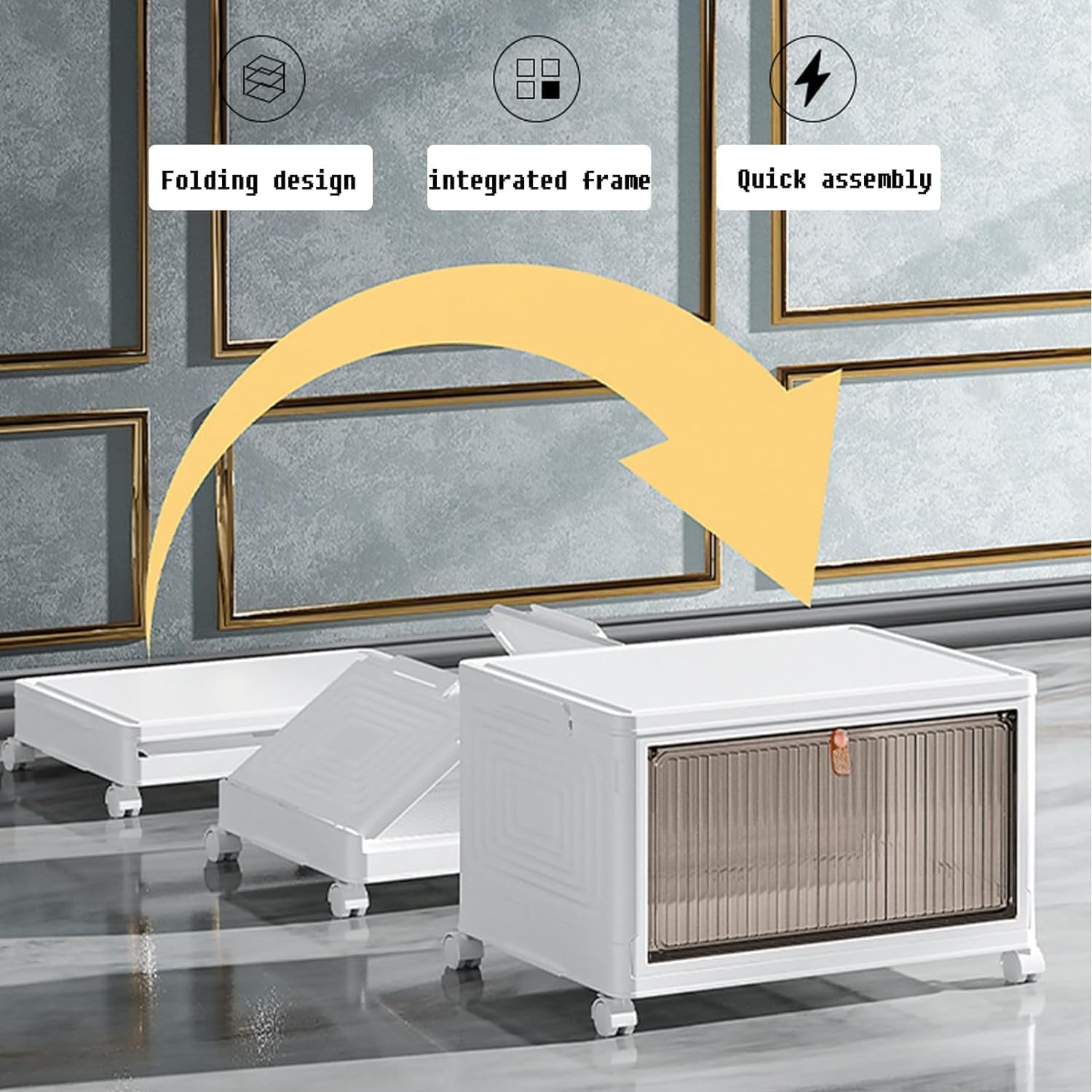 HYGRAD BUILT TO SURVIVE Foldable White Plastic Shoe Rack 2/3/4/5/6 Tier Stackable Storage Cabinet Box - Rolling Closet Storage Organizer Containers With Lids & Lockable Wheels For Home