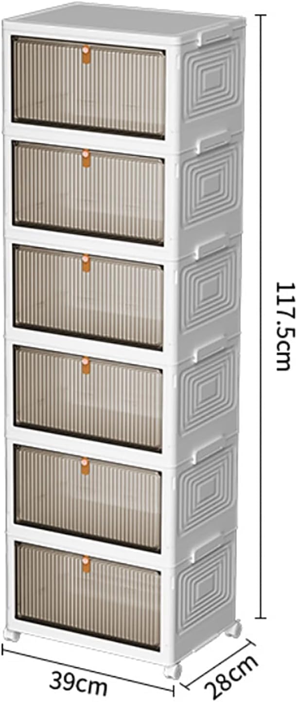 HYGRAD BUILT TO SURVIVE Foldable White Plastic Shoe Rack 2/3/4/5/6 Tier Stackable Storage Cabinet Box - Rolling Closet Storage Organizer Containers With Lids & Lockable Wheels For Home