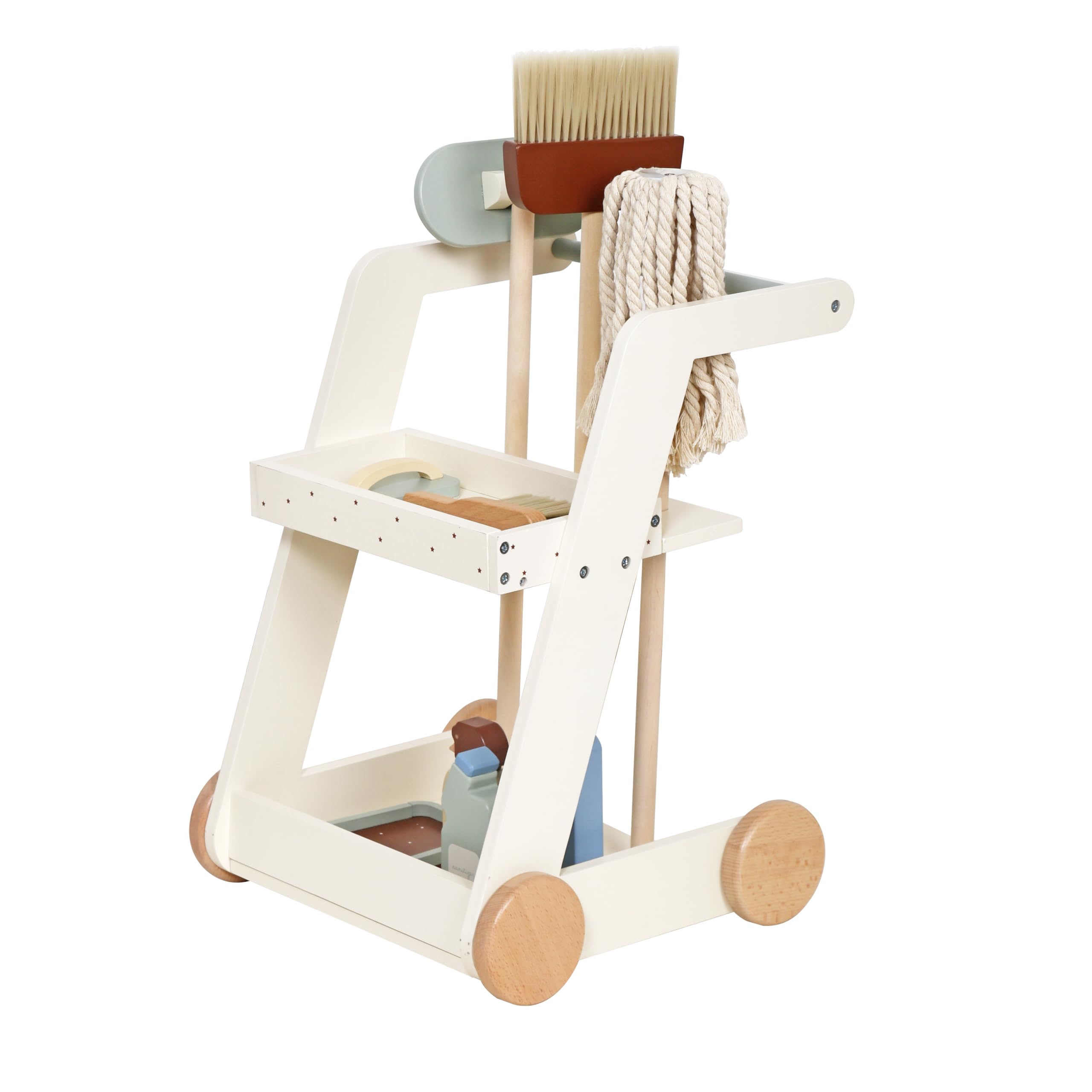 Children's Cleaning Cart Trolley - Kids Wooden Pretend Play Set Toy Cart Kids Role Play Janitor Cleaning Broom Set Household Pretend Play Childrens Toy Gift Ages 3+