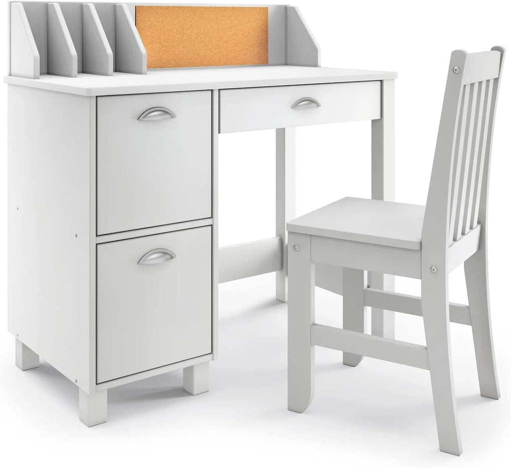 HYGRAD BUILT TO SURVIVE Wooden Study Desk Chair Set for Kids, Writing Desk with Storage Cabinet – Computer and Gaming Workstation Table with Drawers for Bedroom, Study Room, Homeschool