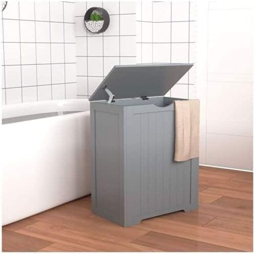 Large Wooden White Box Laundry Hamper With Lid, Free Standing Storage Bins Toys, Clothes Organizer Basket For Bedroom, Bathroom, And Laundry Room