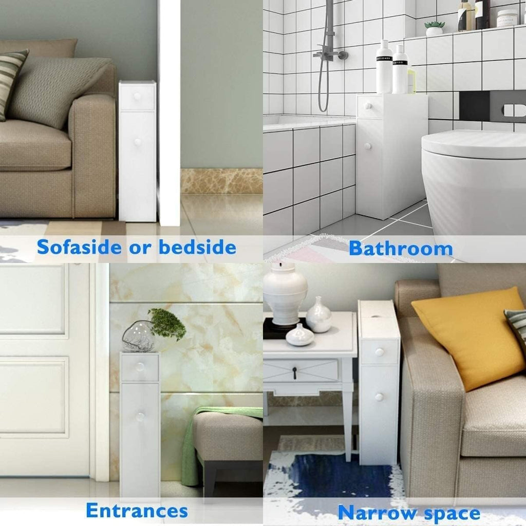 HYGRAD BUILT TO SURVIVE Free Standing Bathroom Toilet Paper Storage Slim Cabinet, Under Sink and Slide Out Drawer Organizer - Narrow Cabinets Shelves for Pantry, Kitchen - White