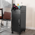 Wooden Salon Trolley Cart 4 Drawer with Lockable Wheels 17”L X 12.3”W X 31.5” H Space Saving Rolling Storage for Hair Dryer Holder, Barber Accessories - Black