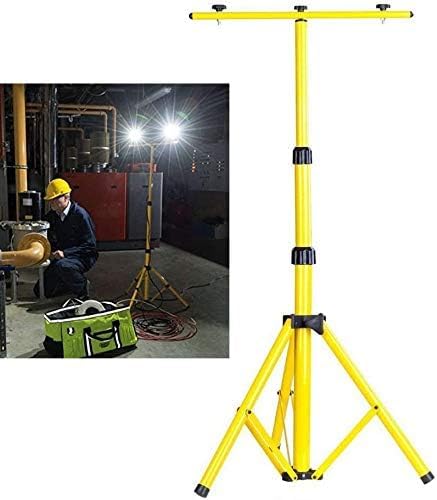 Flood light Tripod Stand, Twin Head -Could Mount 1 To 2 Lights, Adjustable Telescopic LED Work Light For Garage, Camping, Indoor And Outdoor - Yellow
