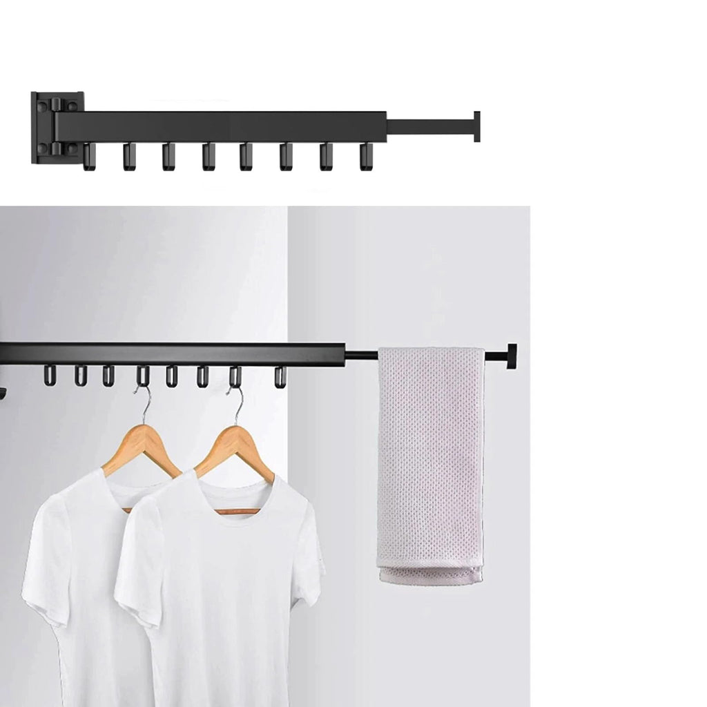 HYGRAD BUILT TO SURVIVE Space Saving Wall Mounted Clothes Drying Rack, Foldable Laundry Drying Organizer Rack Collapsible, Retractable Outdoor Indoor Hanging Clothes with 18 Hooks - Metal