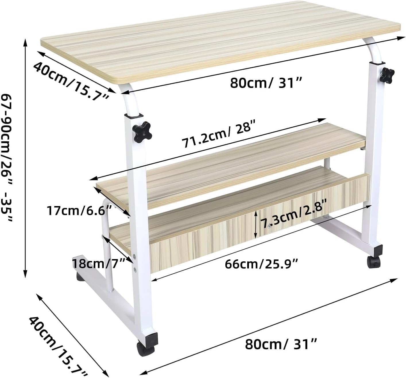 HYGRAD BUILT TO SURVIVE Portable Standing Computer Desk Height Adjustable Laptop Workstation with Wheels - Mobile Rolling Desk with 4 Lockable Castors for Home, Office - ‎Dark Brown