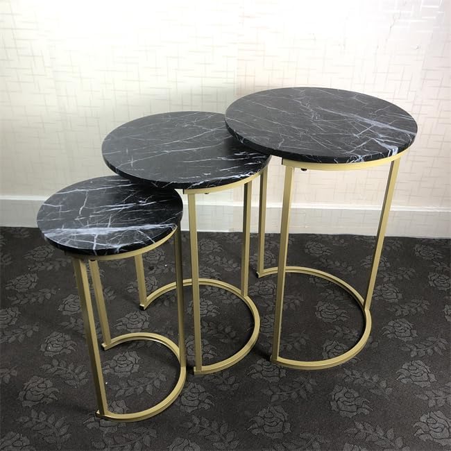 HYGRAD BUILT TO SURVIVE Set of 3 Round Wooden/Steel Nesting Side Stacking Sofa Side Coffee Tables, Small Space Coffee Tea Table for Hallway Living Room Bedroom, Home, Office