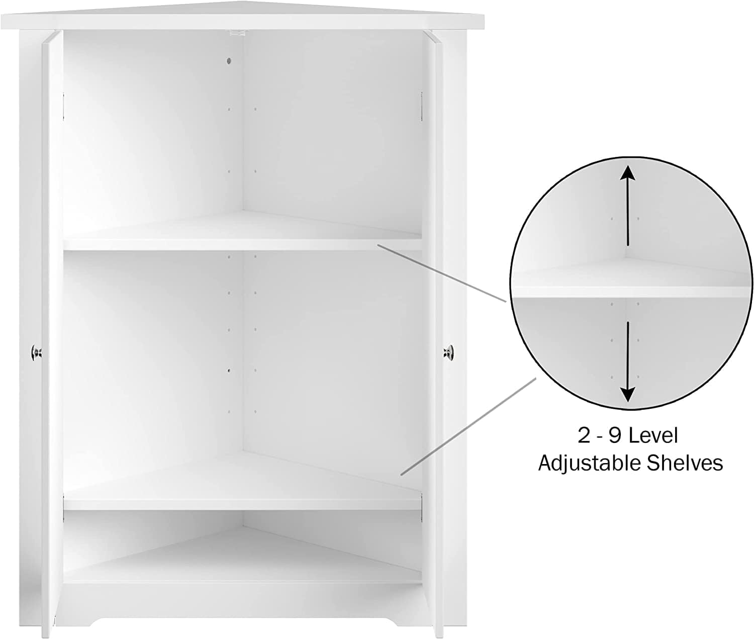 HYGRAD BUILT TO SURVIVE Wooden Triangle Free Floor Standing Bathroom Corner Shelves Cabinet with Shutter Single Door, Adjustable Shelf Organizer Unit, for Living Room, Kitchen, Entryway, White