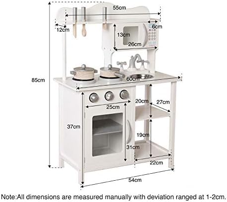 Play Kitchen Toy Kids Playset, Wooden Kitchen Playset Chef Pretend Play Set for Toddlers, Toy Kitchen Toy Food & Astove Oven, Microwave Cookware Accessories, Gift for Ages 3+