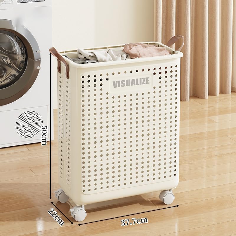 42L Large Heavy Duty Laundry Hamper On Wheels and Handle, Foldable Collapsible Laundry Basket, Space Saving Laundry Room Organization For Home Storage, Clothes