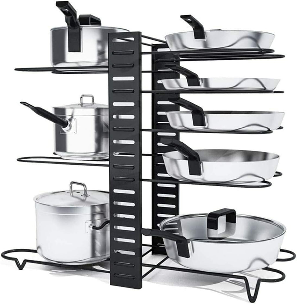 HYGRAD BUILT TO SURVIVE 8 Tier Adjustable Cabinet Organiser Pots & Pans Dishes Stand Storage Inside Cabinet With 3 Diy Methods Pot Lid Holders & Pan Rack For Kitchen