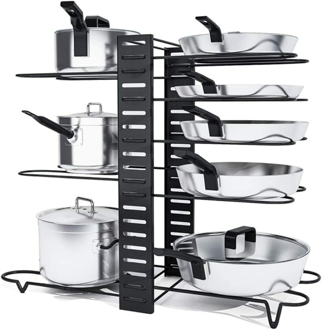 HYGRAD BUILT TO SURVIVE 8 Tier Adjustable Cabinet Organiser Pots & Pans Dishes Stand Storage Inside Cabinet With 3 Diy Methods Pot Lid Holders & Pan Rack For Kitchen