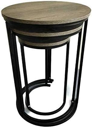 HYGRAD BUILT TO SURVIVE Set of 3 Round Wooden/Steel Nesting Side Stacking Sofa Side Coffee Tables, Small Space Coffee Tea Table for Hallway Living Room Bedroom, Home, Office