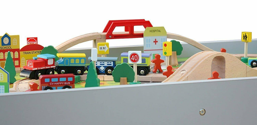 Wooden Train Set - 90 Pieces Wooden Train Tracks & Trains for Kids, Toddler Boys and Girls 3,4,5 Years Old and Up– Premium Wood Tracks, Train, Railway, City, Gift for Toddler Boys Girls Ages 3+