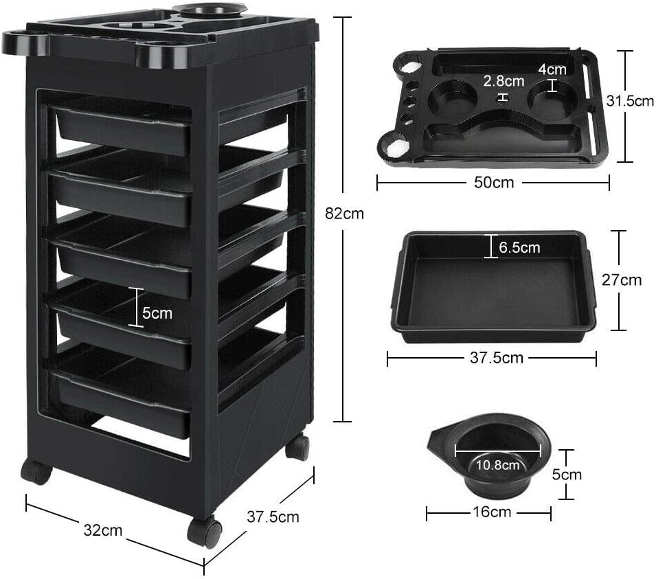 6 Tier Professional Salon Trolley Cart with Wheels & Drawers - Hair Dryer Holder Stylish Salon Station for Multipurpose Hair Tool Organizer