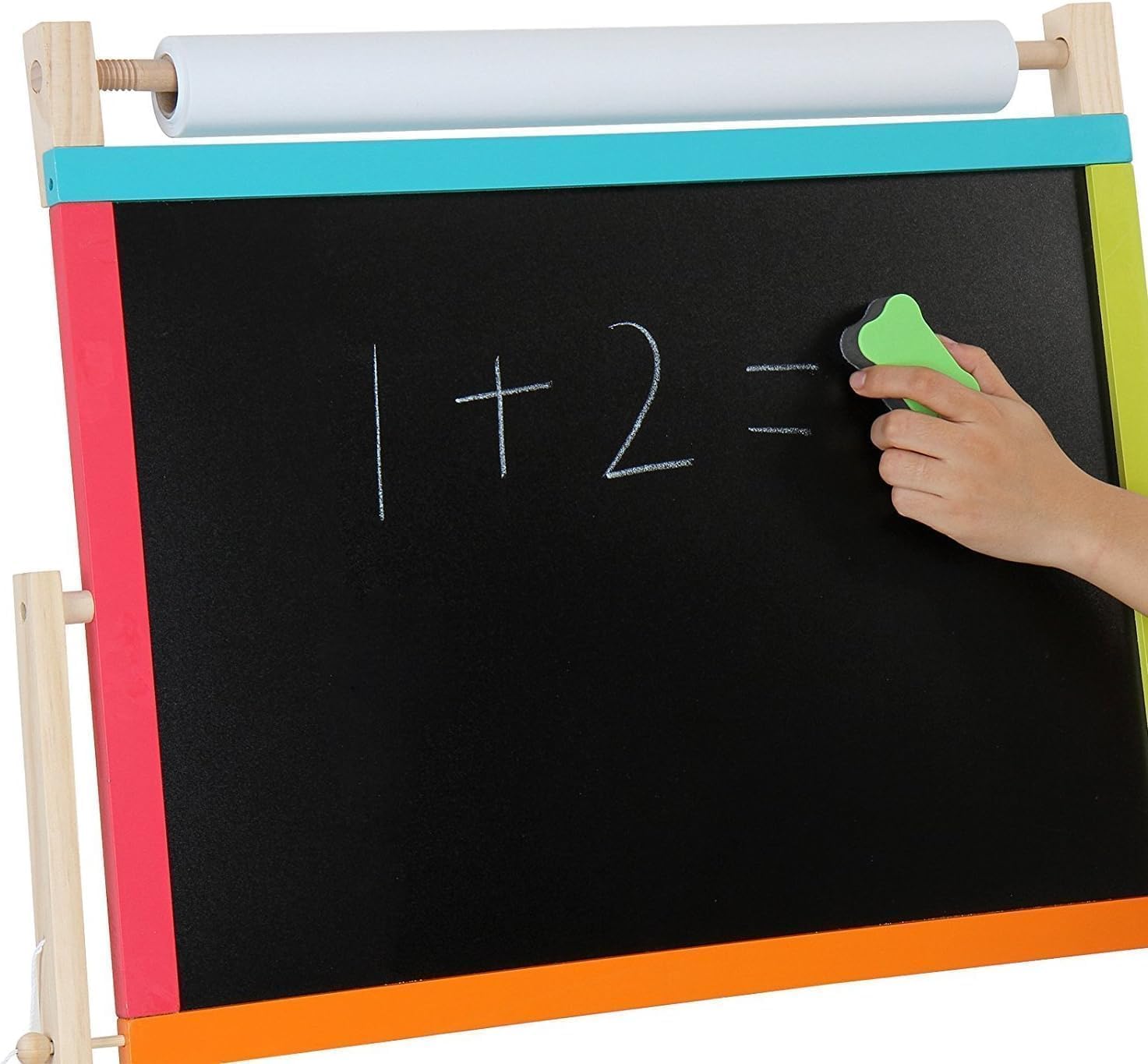 Kids Art Easel with Paper Roll, Magnetic Wooden Board Easel for Toddlers, Foldable Clock, Alphabet Painting Easel for 2-12 Years Children, 2 in 1 Double Side Drawing Outdoor Easel