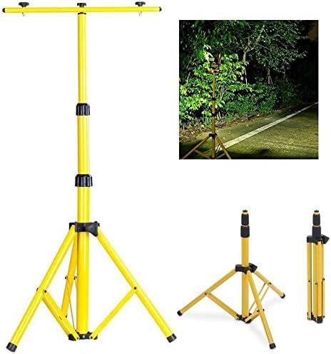 Flood light Tripod Stand, Twin Head -Could Mount 1 To 2 Lights, Adjustable Telescopic LED Work Light For Garage, Camping, Indoor And Outdoor - Yellow