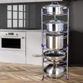 HYGRAD BUILT TO SURVIVE 5 Tier Round Pan Pot Kitchen Rack - Carbon Steel Cookware Stand Organizer Shelving Unit Free Standing Storage For Pans Lids