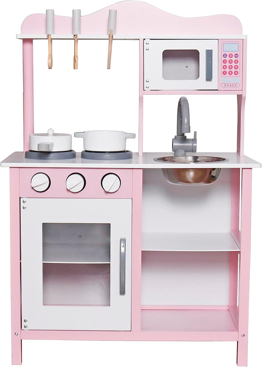 Play Kitchen Toy Kids Playset, Wooden Kitchen Playset Chef Pretend Play Set for Toddlers, Toy Kitchen Toy Food & Astove Oven, Microwave Cookware Accessories, Gift for Ages 3+