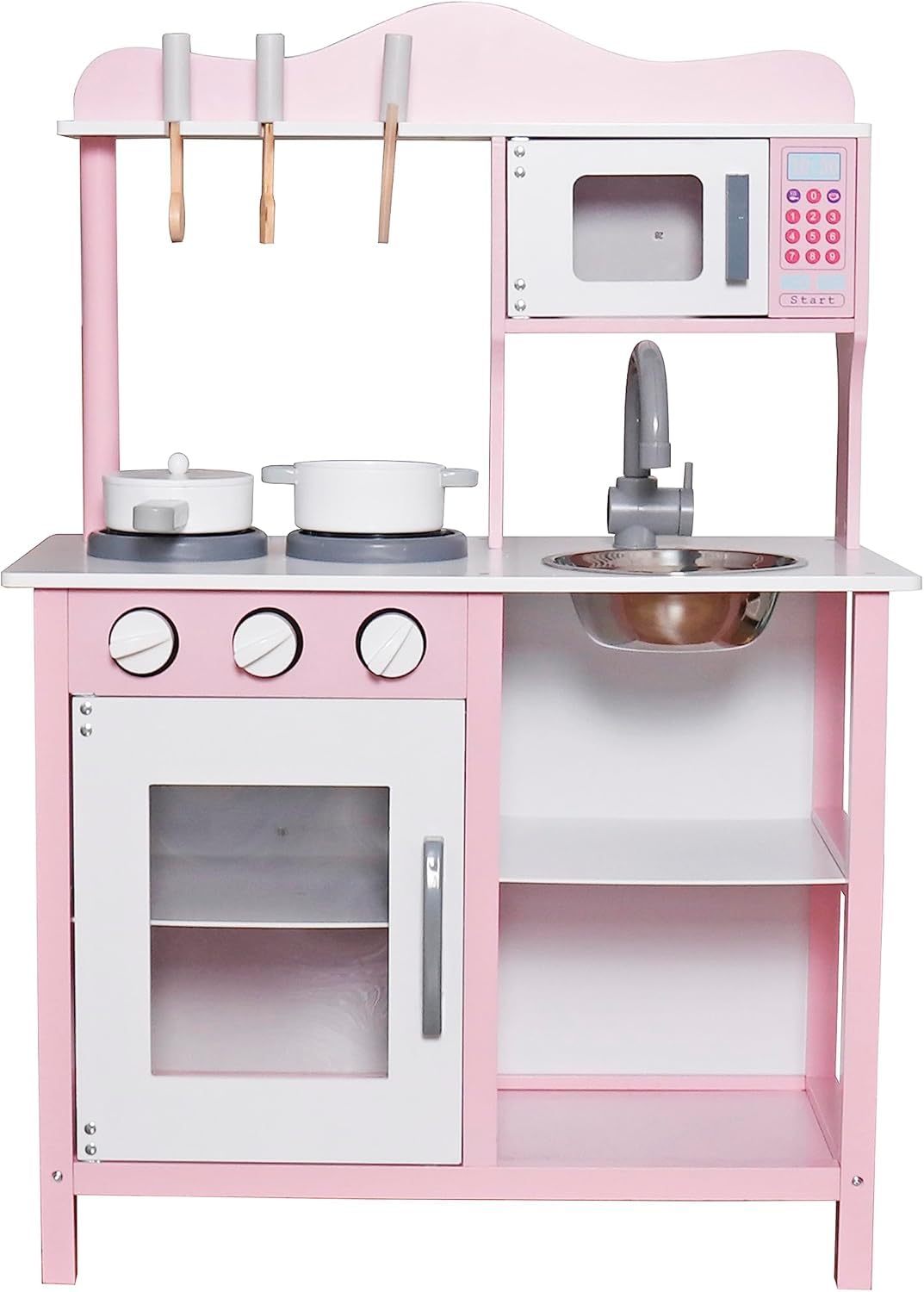 Play Kitchen Toy Kids Playset, Wooden Kitchen Playset Chef Pretend Play Set for Toddlers, Toy Kitchen Toy Food & Astove Oven, Microwave Cookware Accessories, Gift for Ages 3+