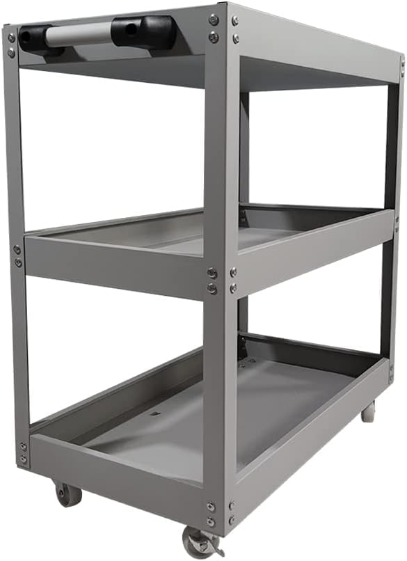 3 Tier Heavy Duty Metal Tool Cart with Wheels, Durable Tool Storage, Load Capacity Rolling Utility cart for Garage Storage, Office Spaces, & Kitchen Use