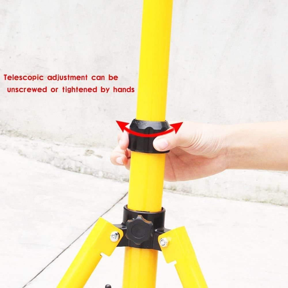 Flood light Tripod Stand, Twin Head -Could Mount 1 To 2 Lights, Adjustable Telescopic LED Work Light For Garage, Camping, Indoor And Outdoor - Yellow