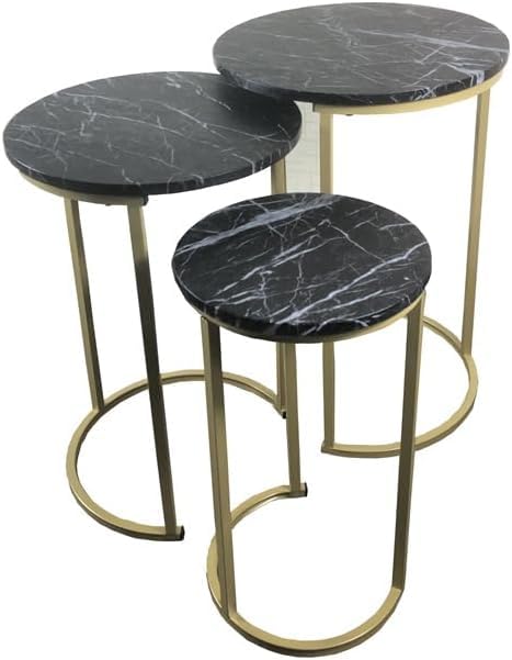 HYGRAD BUILT TO SURVIVE Set of 3 Round Wooden/Steel Nesting Side Stacking Sofa Side Coffee Tables, Small Space Coffee Tea Table for Hallway Living Room Bedroom, Home, Office