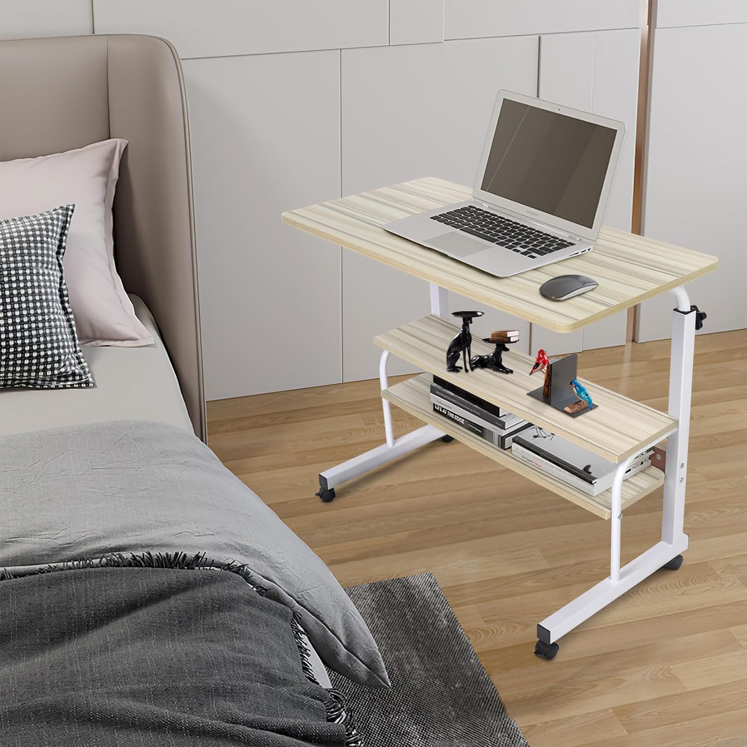 HYGRAD BUILT TO SURVIVE Portable Standing Computer Desk Height Adjustable Laptop Workstation with Wheels - Mobile Rolling Desk with 4 Lockable Castors for Home, Office - ‎Dark Brown