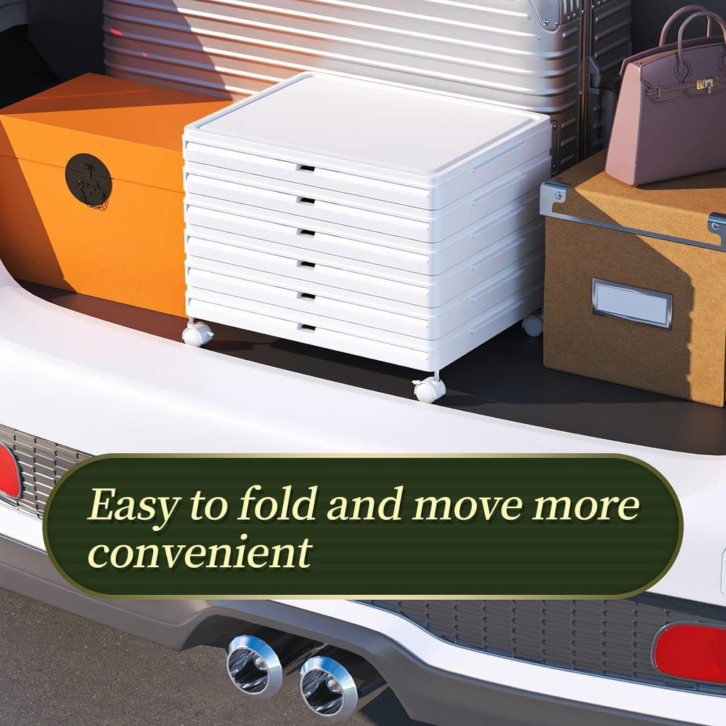 HYGRAD BUILT TO SURVIVE Foldable White Plastic Shoe Rack 2/3/4/5/6 Tier Stackable Storage Cabinet Box - Rolling Closet Storage Organizer Containers With Lids & Lockable Wheels For Home