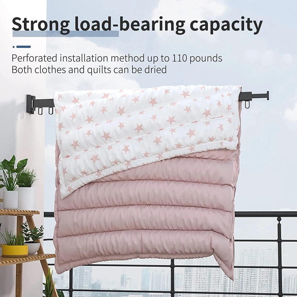 HYGRAD BUILT TO SURVIVE Space Saving Wall Mounted Clothes Drying Rack, Foldable Laundry Drying Organizer Rack Collapsible, Retractable Outdoor Indoor Hanging Clothes with 18 Hooks - Metal