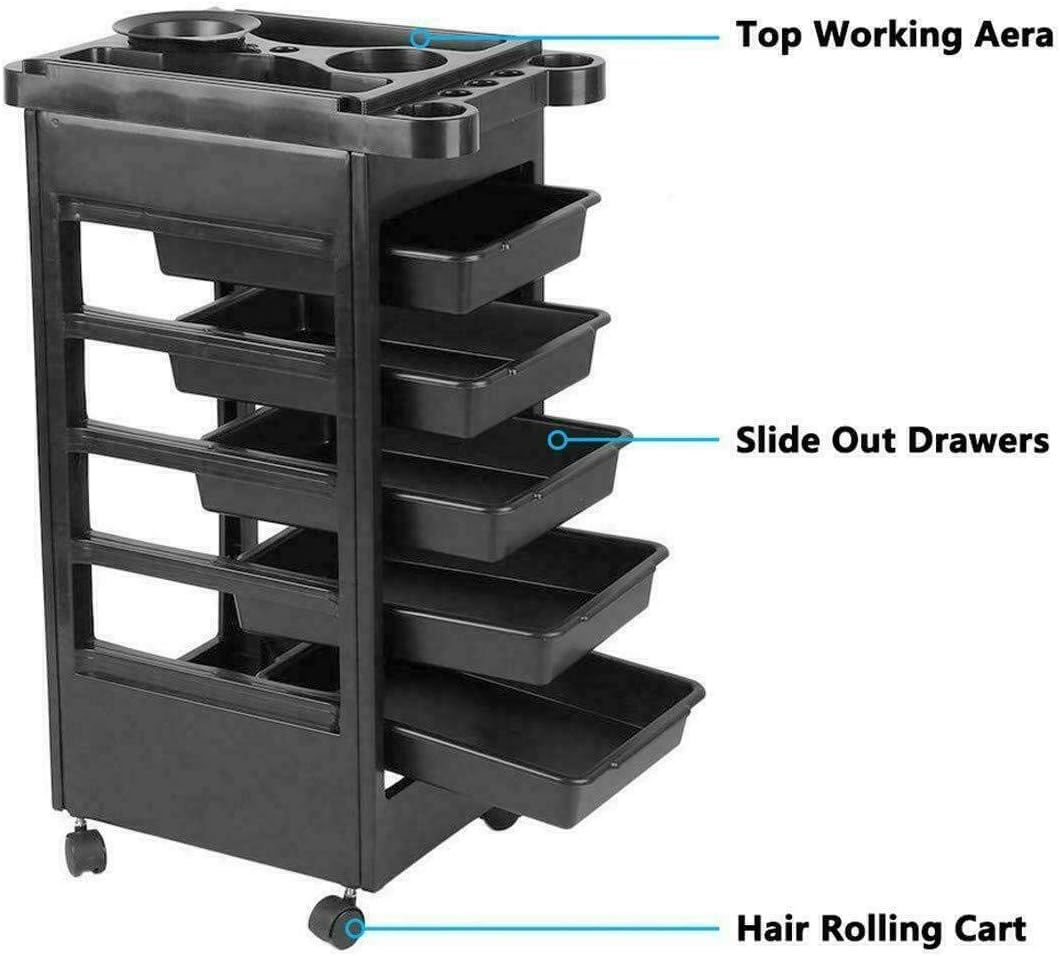 6 Tier Professional Salon Trolley Cart with Wheels & Drawers - Hair Dryer Holder Stylish Salon Station for Multipurpose Hair Tool Organizer