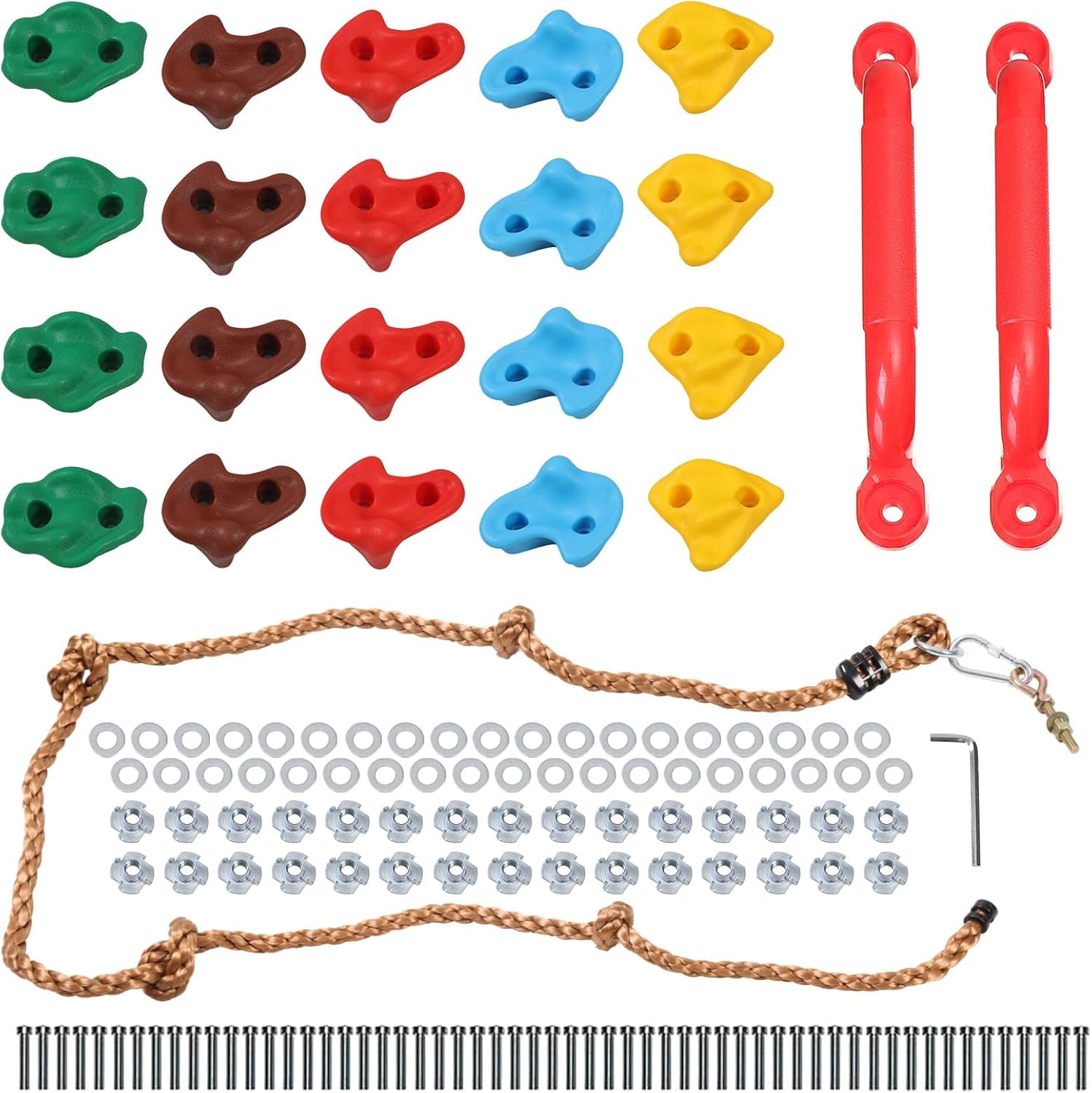 HYGRAD BUILT TO SURVIVE Set of 20 Rock Climbing Holds for Kids Indoor and Outdoor Playground Set, Multi-Colored Climbing Rock Wall Grips Play Set Toys with Screw & Bolts