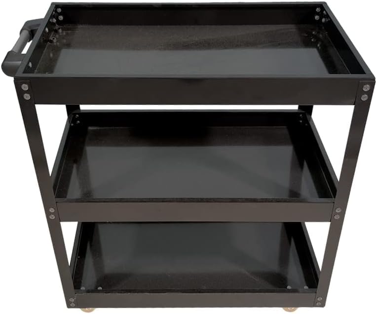 3 Tier Heavy Duty Metal Tool Cart with Wheels, Durable Tool Storage, Load Capacity Rolling Utility cart for Garage Storage, Office Spaces, & Kitchen Use