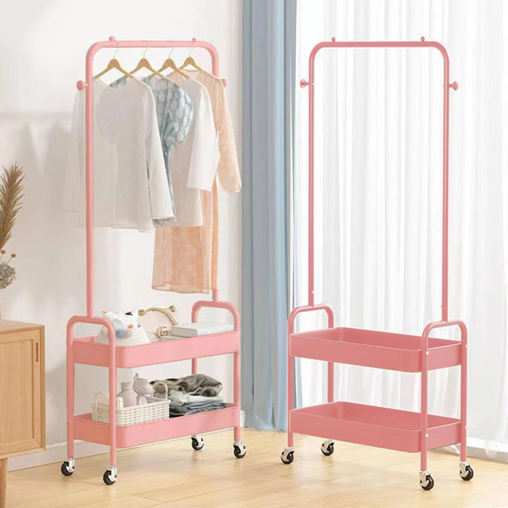 HYGRAD BUILT TO SURVIVE Heavy Duty Metal Clothes Rack On Wheels, Portable Rack For Hanging Clothes With Shoe Storage, Freestanding Closet Organizer Shelves For Garment Hanging Hat, Coats