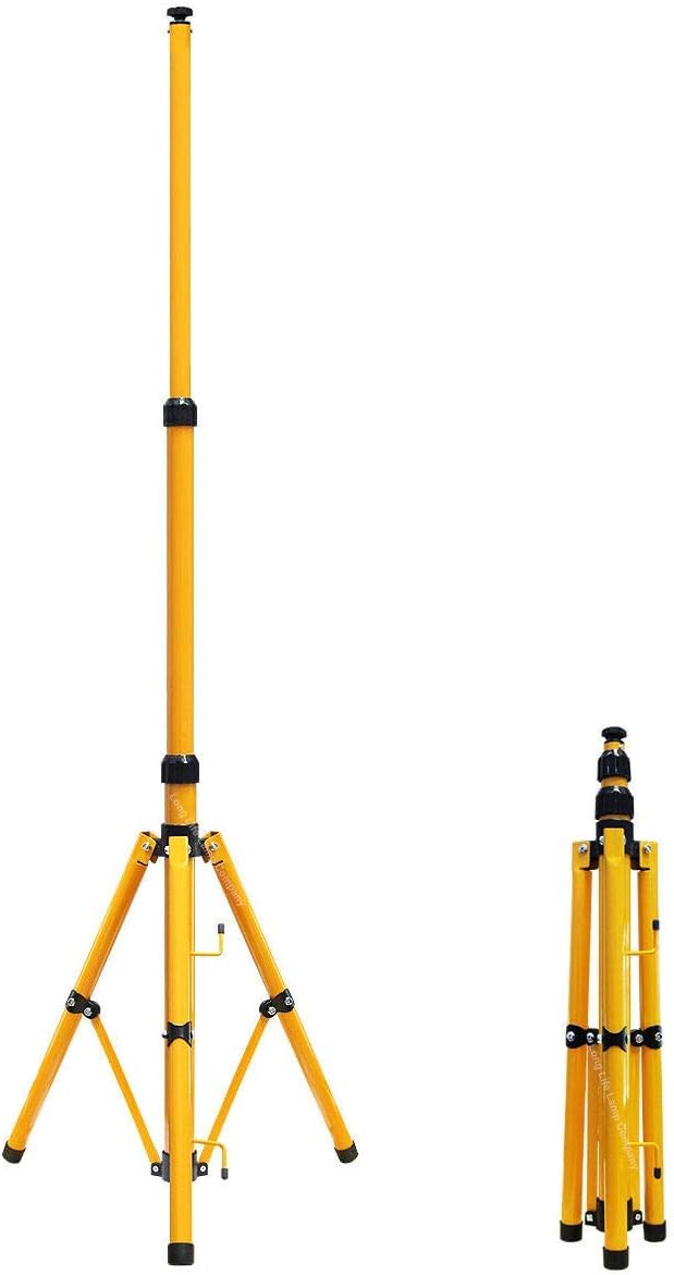 Flood light Tripod Stand, Twin Head -Could Mount 1 To 2 Lights, Adjustable Telescopic LED Work Light For Garage, Camping, Indoor And Outdoor - Yellow