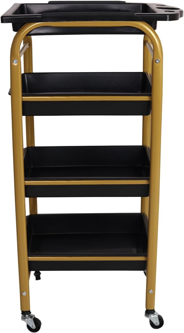 4 Tier Rolling Barber Utility Salon Cart with Wheels 17.32”L X 12.09”W X 32.28”H Stylist Station with Hair Dryer Holders, Hair Tool Organizer Salon Storage Trolley - Gold