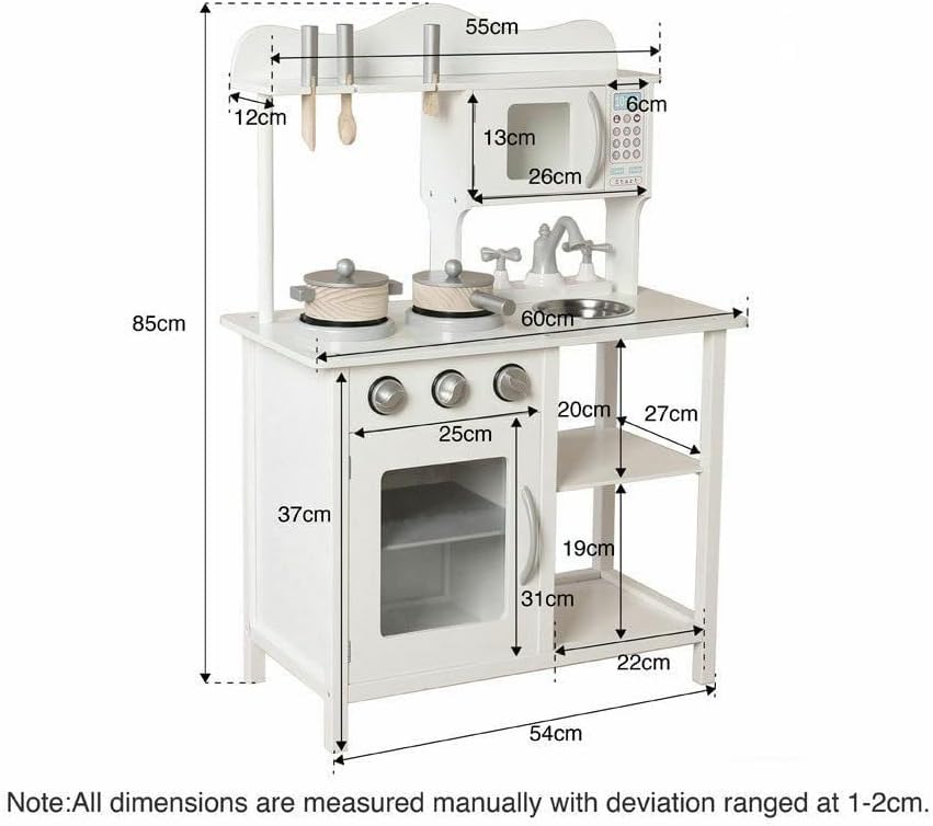 Play Kitchen Toy Kids Playset, Wooden Kitchen Playset Chef Pretend Play Set for Toddlers, Toy Kitchen Toy Food & Astove Oven, Microwave Cookware Accessories, Gift for Ages 3+