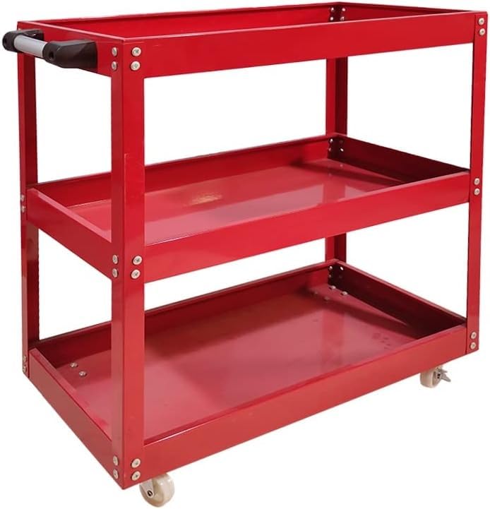 3 Tier Heavy Duty Metal Tool Cart with Wheels, Durable Tool Storage, Load Capacity Rolling Utility cart for Garage Storage, Office Spaces, & Kitchen Use