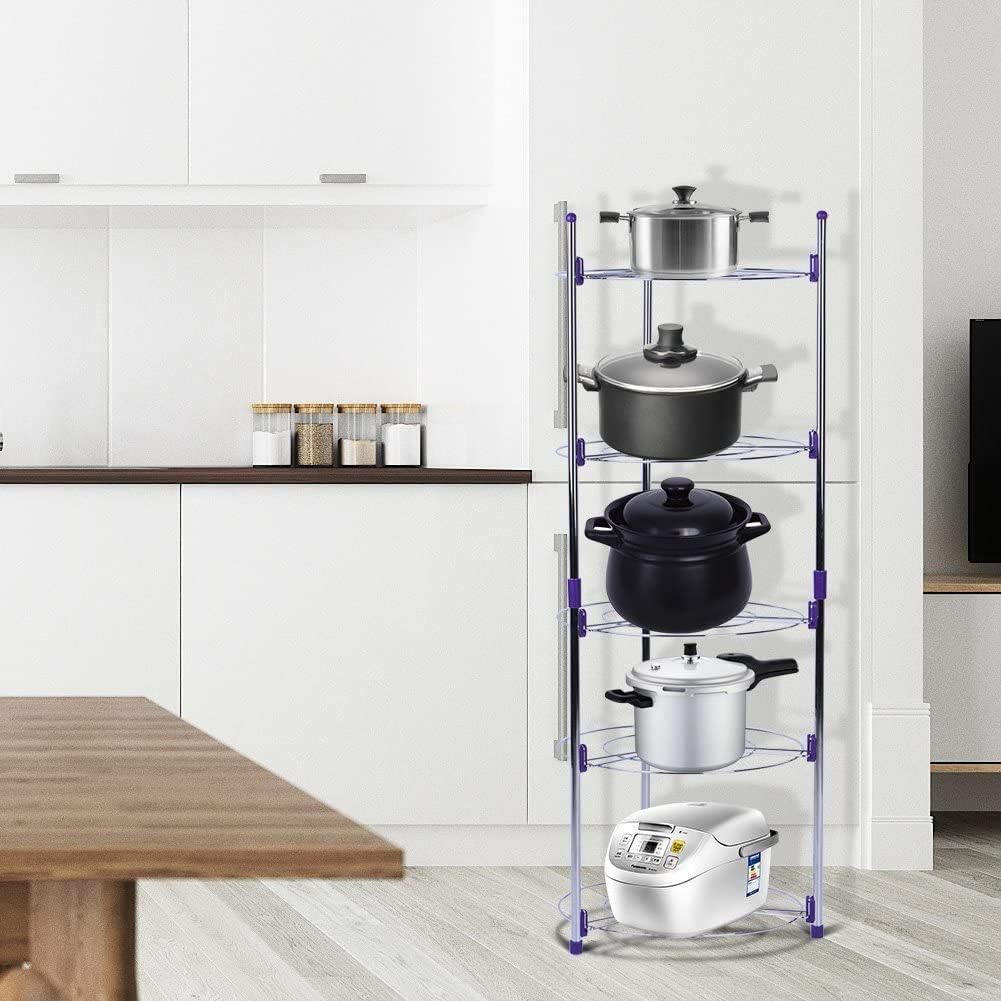 HYGRAD BUILT TO SURVIVE 5 Tier Round Pan Pot Kitchen Rack - Carbon Steel Cookware Stand Organizer Shelving Unit Free Standing Storage For Pans Lids