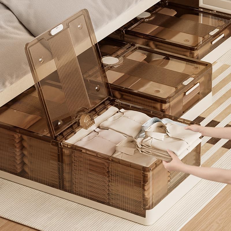 HYGRAD BUILT TO SURVIVE Large Space Saving Under Bed Closet Organizers And Storage Box With Lids & Wheels Organiser - Stackable Containers Easy Slide Out Storage Boxes For Clothes, Shoes - Brown