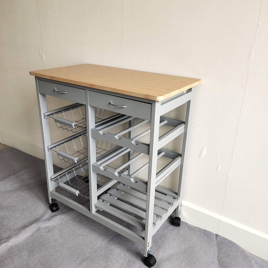 HYGRAD BUILT TO SURVIVE Kitchen Island Dining Cart with Lockable Wheels and Drawers, Mobile Storage Basket Open Shelf Countertop, Serving Utility Trolley for Dining Room, Coffee Bar
