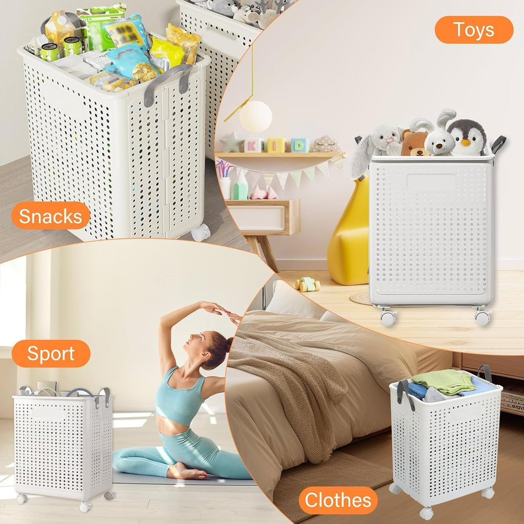 42L Large Heavy Duty Laundry Hamper On Wheels and Handle, Foldable Collapsible Laundry Basket, Space Saving Laundry Room Organization For Home Storage, Clothes