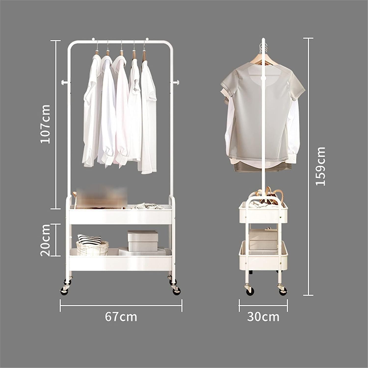 HYGRAD BUILT TO SURVIVE Heavy Duty Metal Clothes Rack On Wheels, Portable Rack For Hanging Clothes With Shoe Storage, Freestanding Closet Organizer Shelves For Garment Hanging Hat, Coats