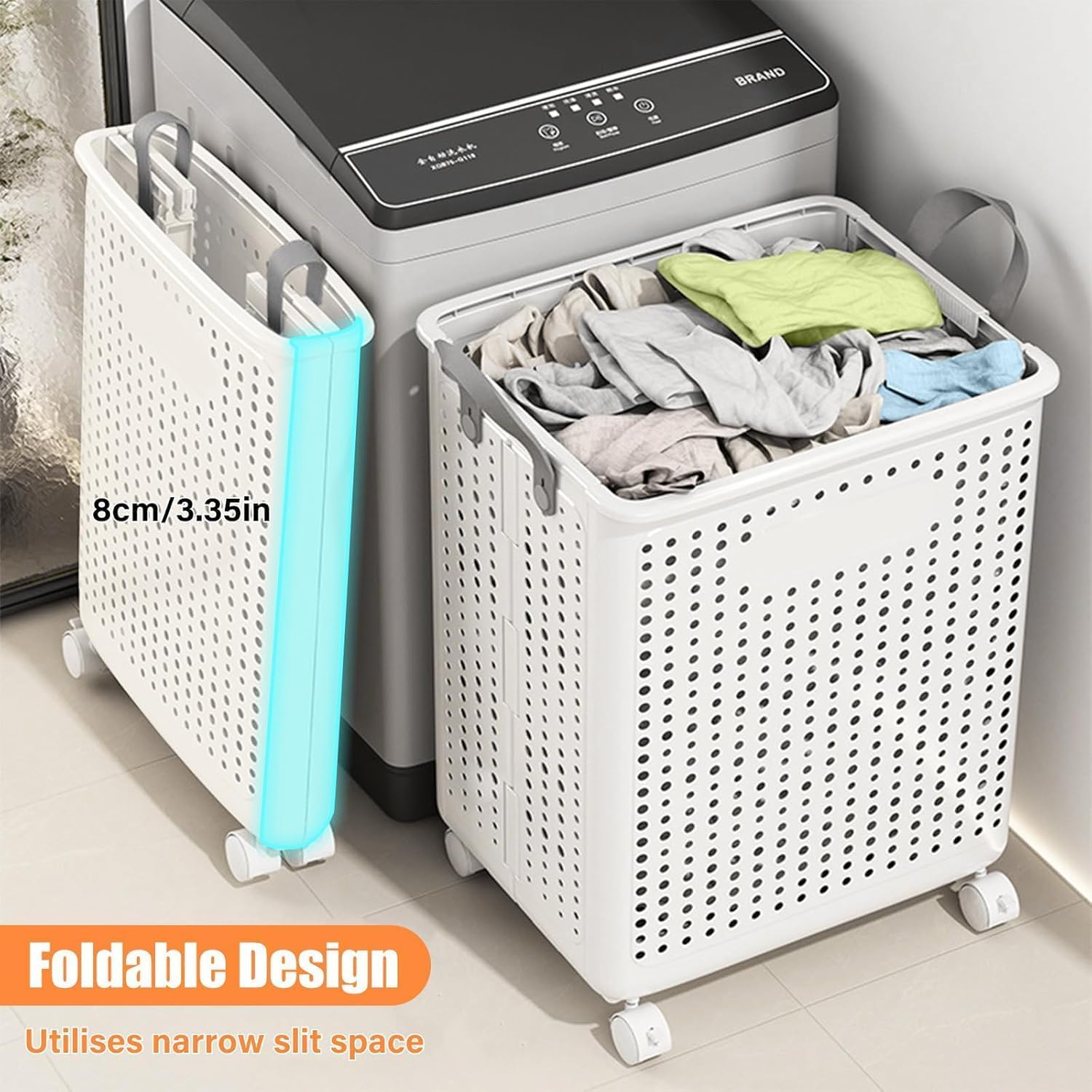 42L Large Heavy Duty Laundry Hamper On Wheels and Handle, Foldable Collapsible Laundry Basket, Space Saving Laundry Room Organization For Home Storage, Clothes