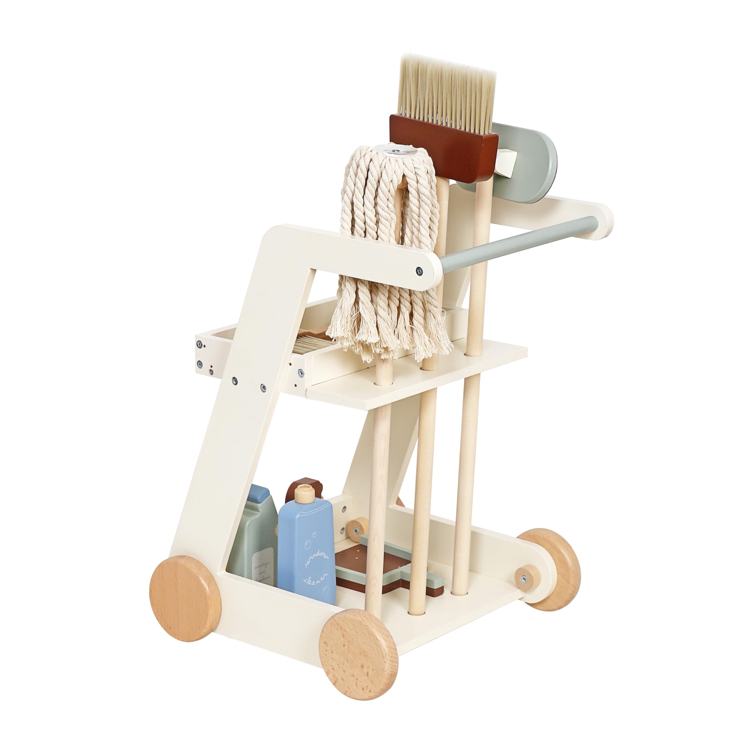 Children's Cleaning Cart Trolley - Kids Wooden Pretend Play Set Toy Cart Kids Role Play Janitor Cleaning Broom Set Household Pretend Play Childrens Toy Gift Ages 3+