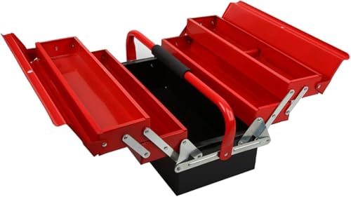3 Tier Large Metal Tool Box Heavy Duty Cantilever Portable Box 20.86”L x 7.87”W x 7.87”H Multi-Function Tool Box For Garage Storage, Home, Workbench Tool Organizer, Red
