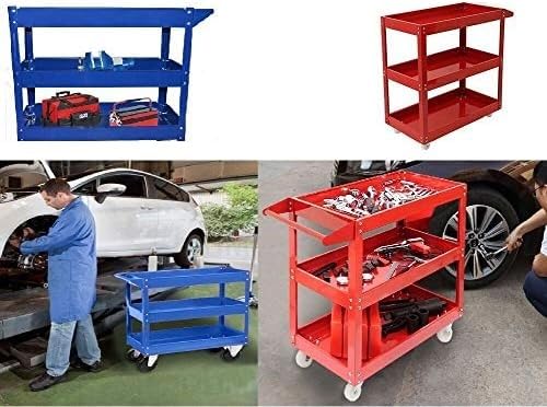 3 Tier Heavy Duty Metal Tool Cart with Wheels, Durable Tool Storage, Load Capacity Rolling Utility cart for Garage Storage, Office Spaces, & Kitchen Use