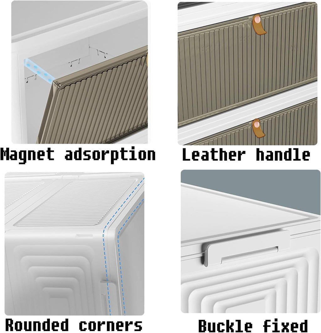 HYGRAD BUILT TO SURVIVE Foldable White Plastic Shoe Rack 2/3/4/5/6 Tier Stackable Storage Cabinet Box - Rolling Closet Storage Organizer Containers With Lids & Lockable Wheels For Home