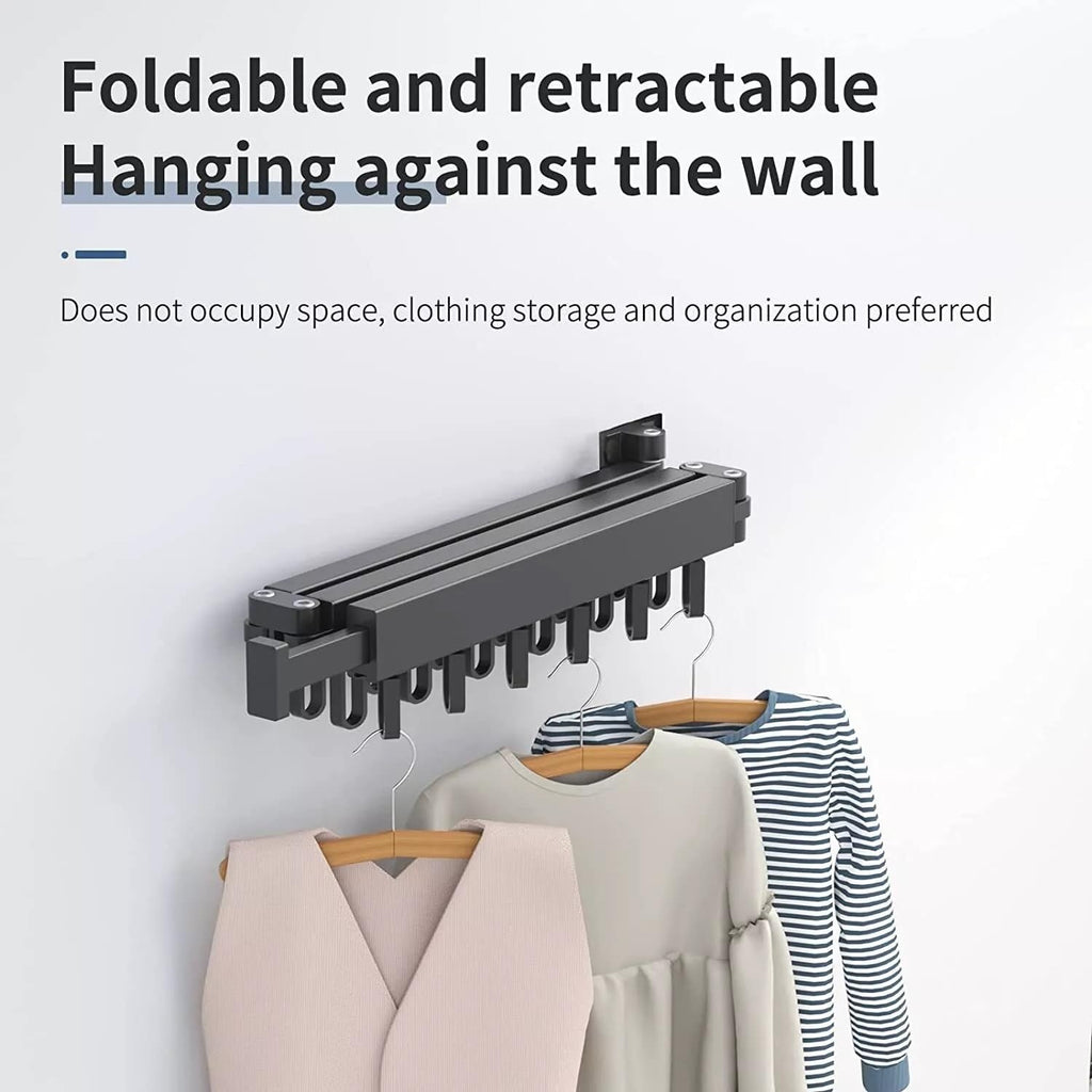 HYGRAD BUILT TO SURVIVE Space Saving Wall Mounted Clothes Drying Rack, Foldable Laundry Drying Organizer Rack Collapsible, Retractable Outdoor Indoor Hanging Clothes with 18 Hooks - Metal