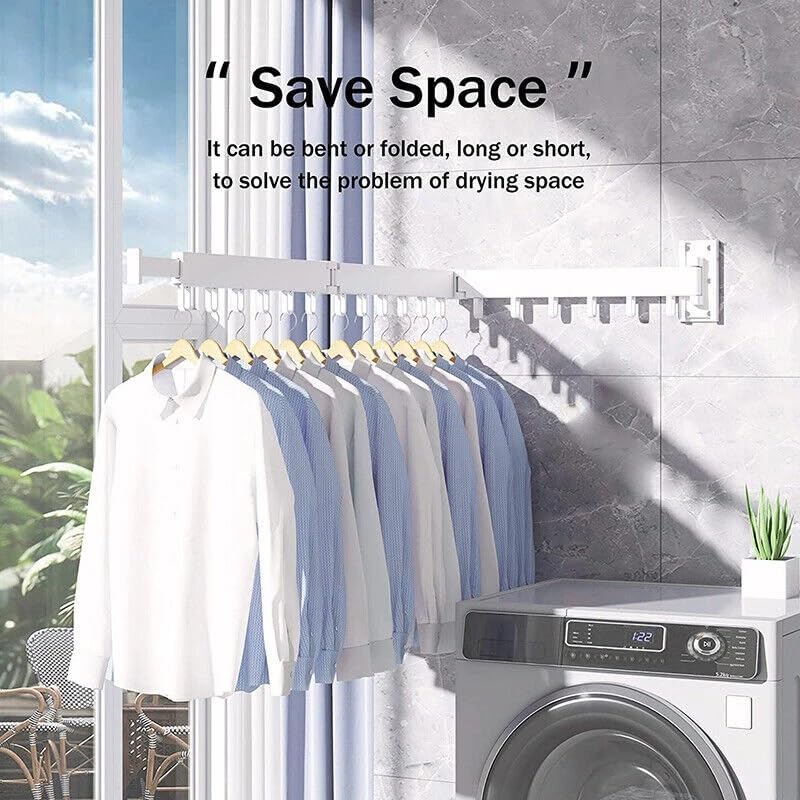 HYGRAD BUILT TO SURVIVE Space Saving Wall Mounted Clothes Drying Rack, Foldable Laundry Drying Organizer Rack Collapsible, Retractable Outdoor Indoor Hanging Clothes with 18 Hooks - Metal